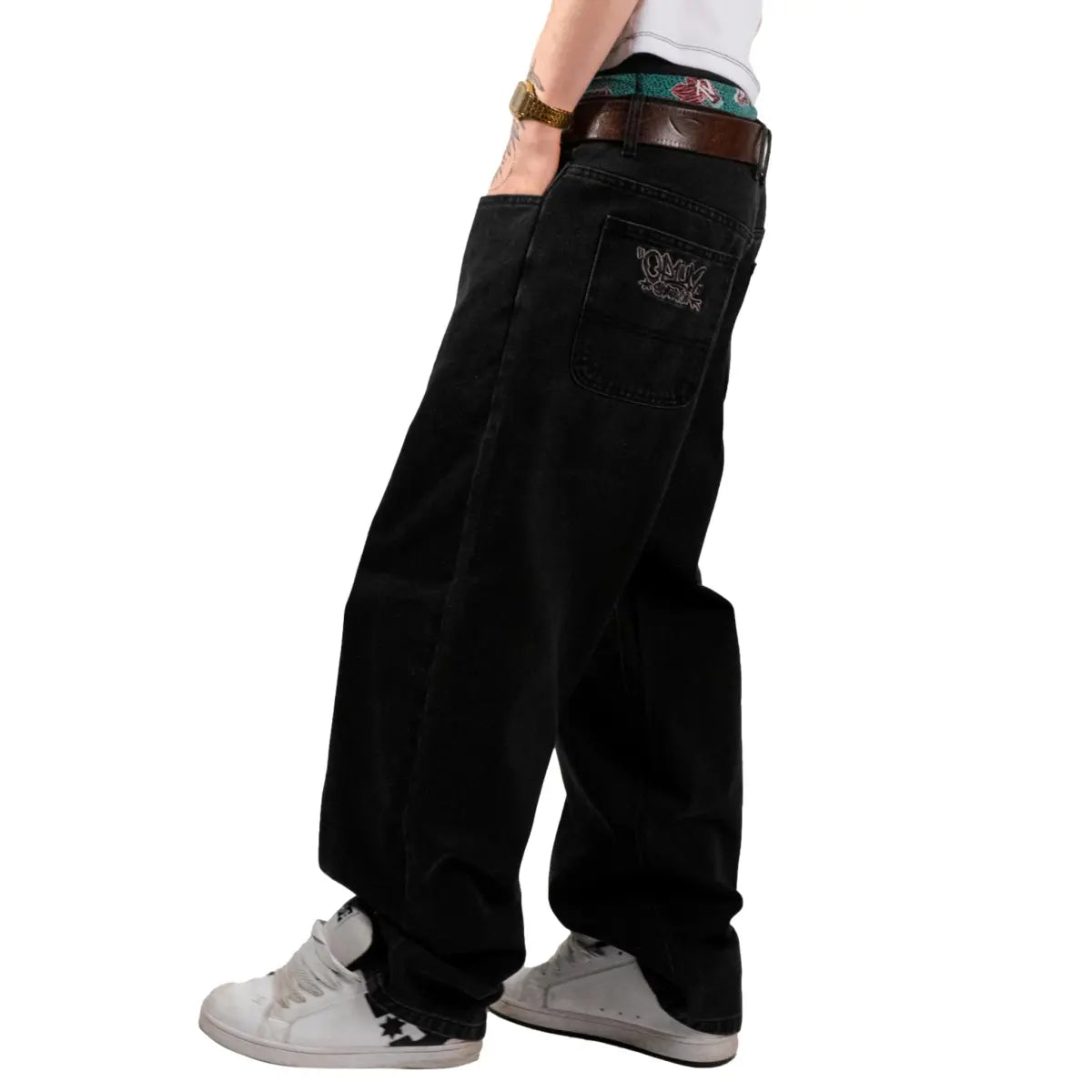 OP1UM DENIM BAGGY DARK BLACK PANTS
