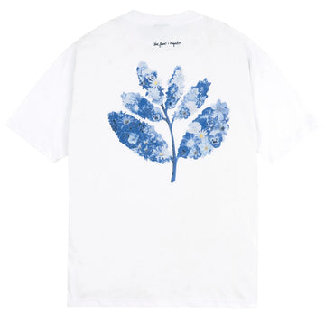 Magenta blue flowers collab tee white