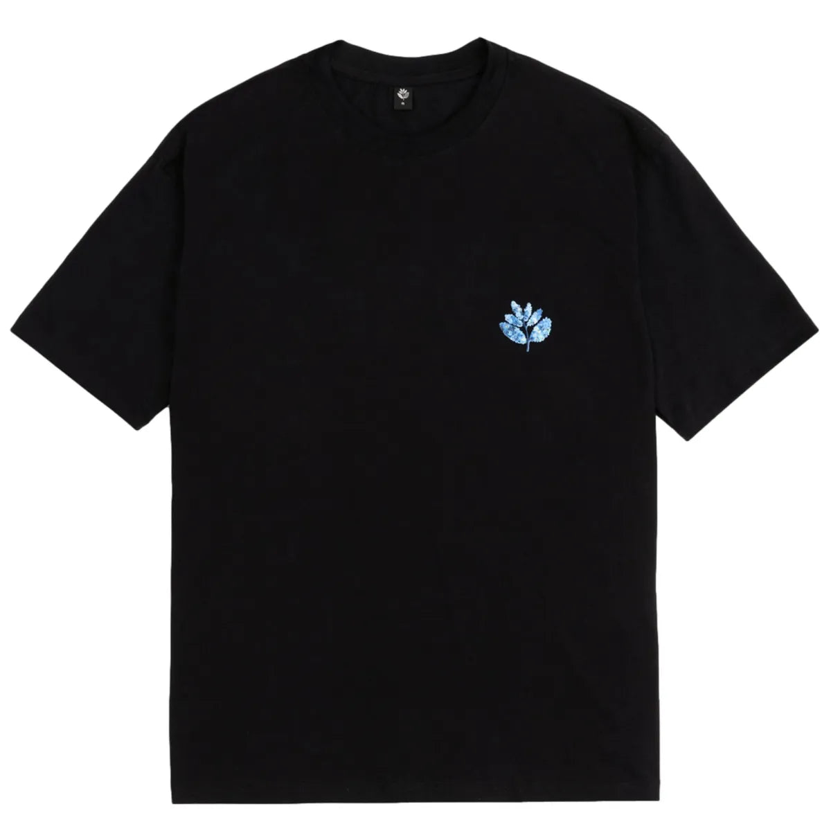 Magenta tee black blue flowers collab