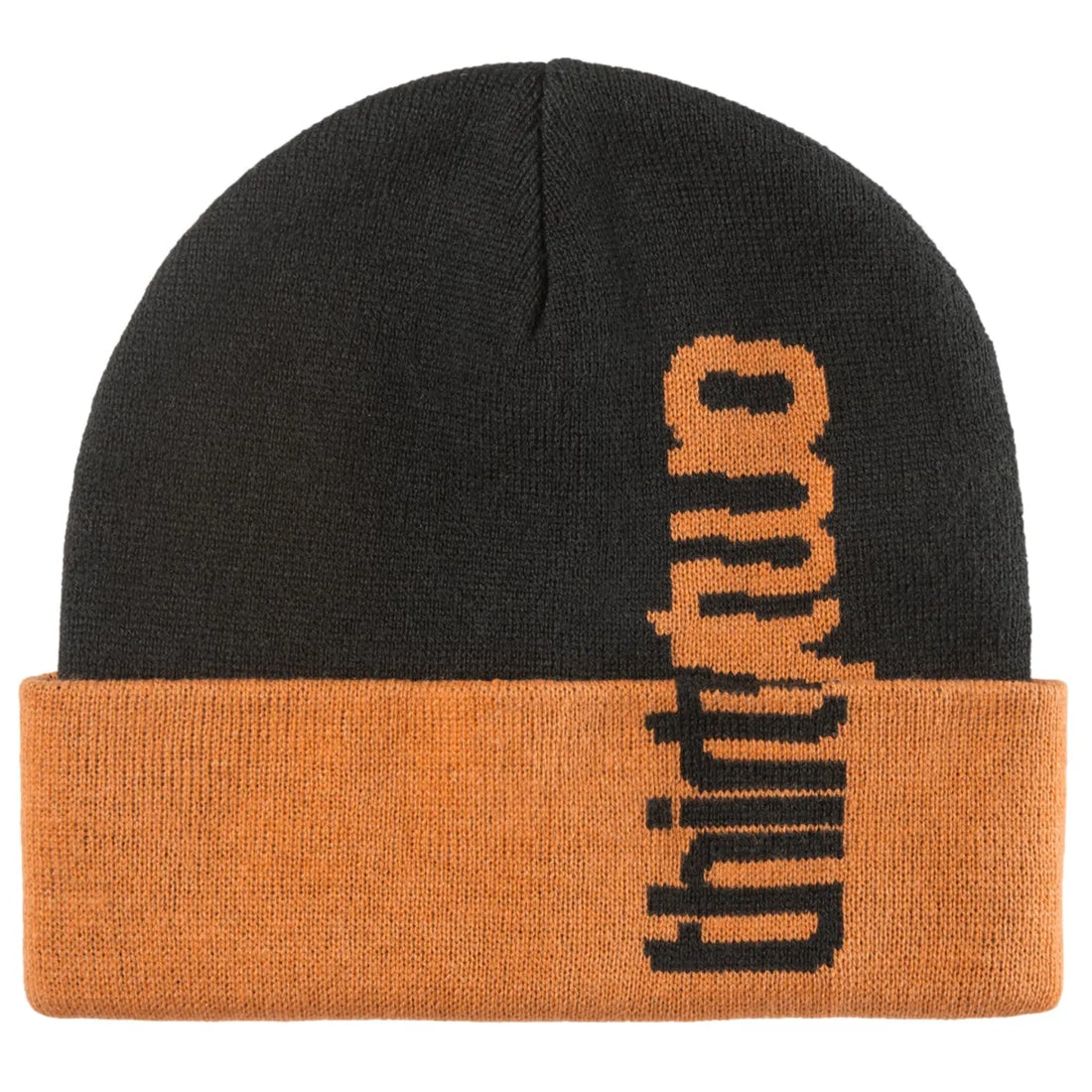 Thirty two overlap orange black double beanie