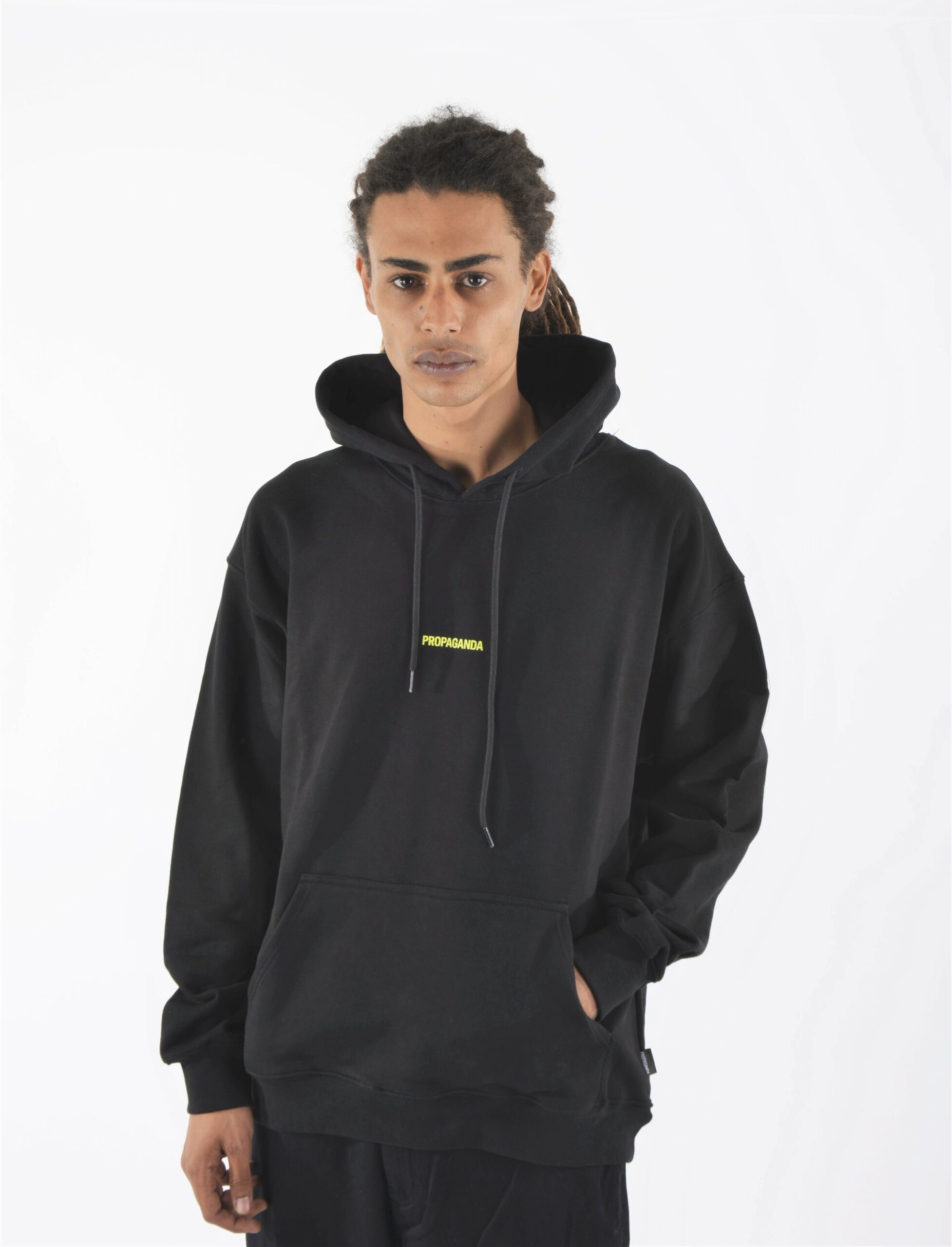 PROPAGANDA Felpa Ribs Gradient Uomo Nero Wash Stone Con Cappuccio E Maxi Stampa Con Logo Multicolor Sul Retro M 126504719