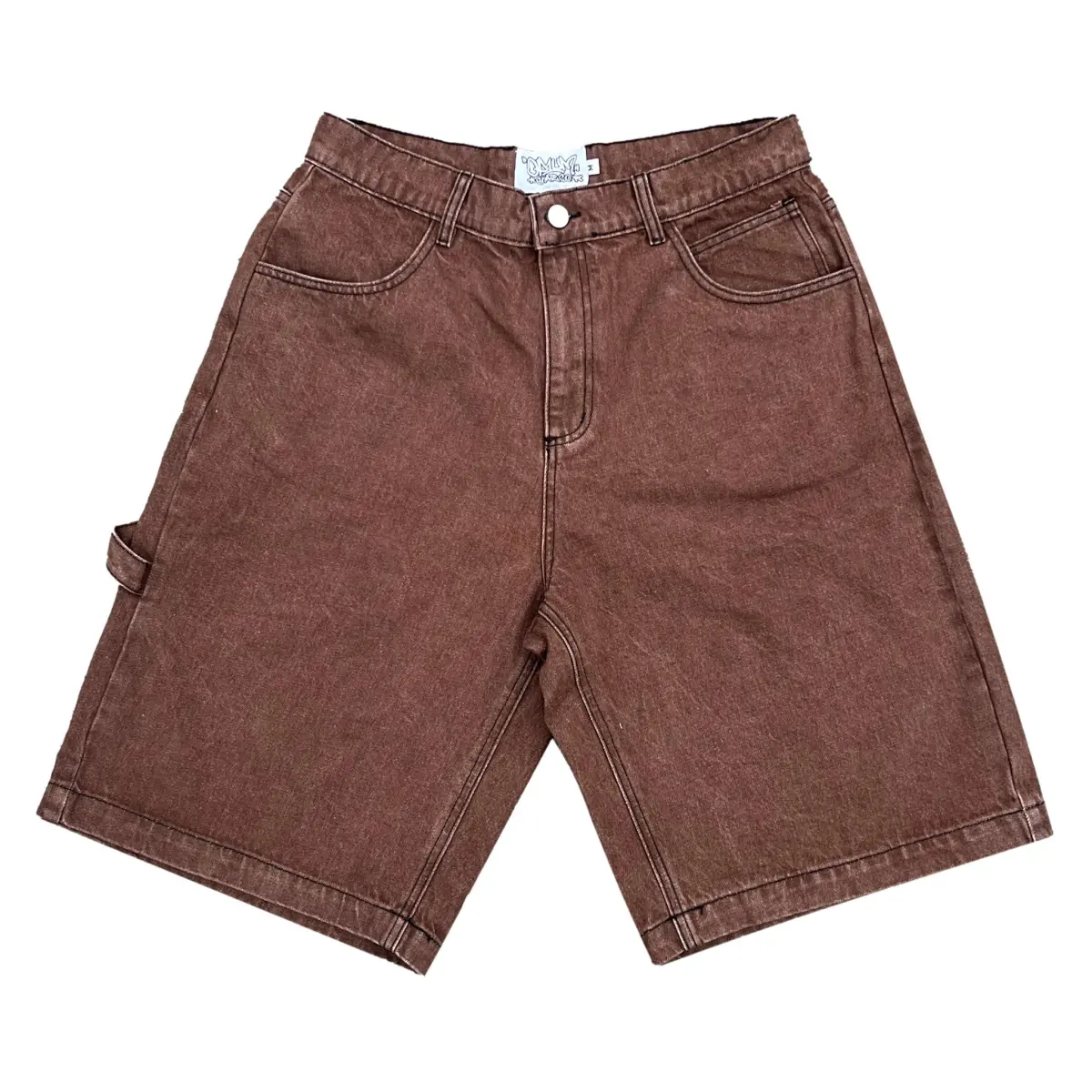 Op1um short denim baggy pants brown
