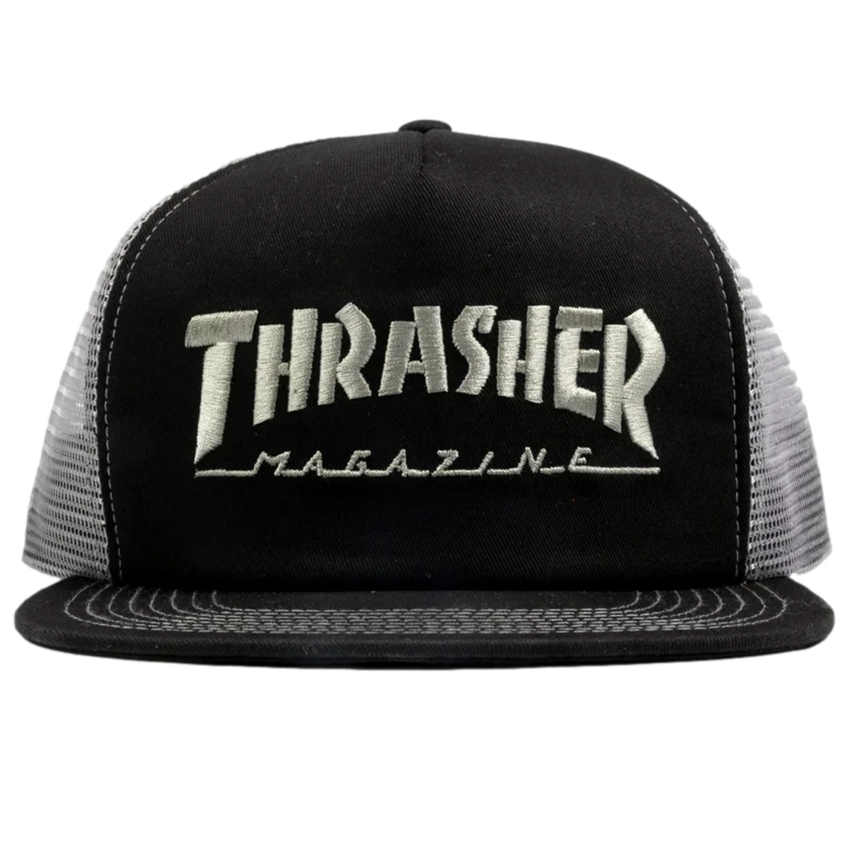 thrasher snapback logo trucker black and grey