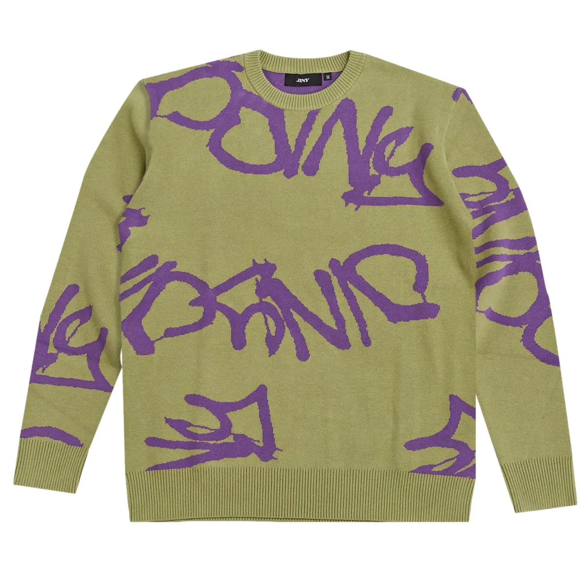 jiny sweater green purple graffiti pattern knit